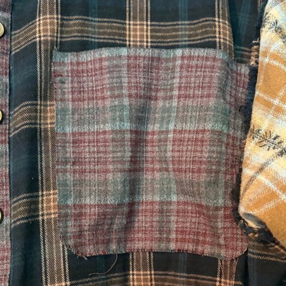 NWOT - NATURAL LIFE Women's Patchwork Plaid Button Down Shirt - Brown and Black - Picture 2 of 7